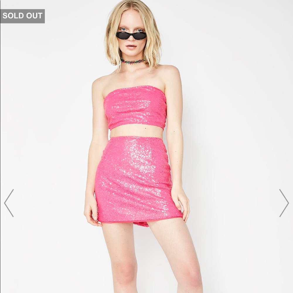 motel paris sequin tube and skirt matching set